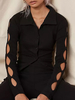 Haut Sexy Blouse Femme Creusant à Col Revers avec Manches Longues Creusantes Unicolore