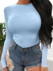 Haut Sexy Blouse Femme Moulant Elastique à Col Rond avec Manches Longues Unicolore Haut Sexy