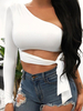 Haut Sexy Blouse Femme Taille Haute avec Manches Longues avec Epaule Dénudée Coupe Cintrée à Lacets Unicolore