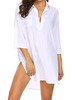 Haut Sexy Chemisier Blouse Court Femme Eté à Col Revers avec Manches Longues Bas Evasée avec Fente Unicolore Top Sexy