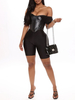 Haut Sexy en Cuir Synthétique Femme à Col Décolleté en V avec Bretelles Unicolore