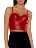 Haut Sexy en Cuir Taille Haute avec Bretelles à Col Décolleté en V Unicolore