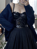 Haut Sexy en Cuir Taille Haute avec Bretelles à Col Décolleté en V Unicolore