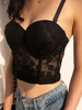 Haut Sexy en Dentelle Taille Haute avec Bretelles à Col Décolleté en V Unicolore