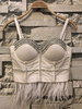 Haut Sexy en Paillette Taille Haute avec Bretelles à Col Décolleté en V Unicolore