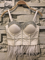 Haut Sexy en Paillette Taille Haute avec Bretelles à Col Décolleté en V Unicolore