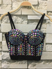 Haut Sexy en Paillettes Taille Haute avec Bretelles à Col Décolleté en V Bicolores