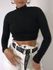 Haut Sexy Femme à Col Montant avec Manches Longues Unicolore