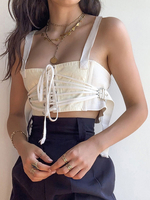 Haut Sexy Femme avec Bretelles à Col Décolleté à Lacets Taille Haute Unicolore