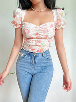 Haut Sexy Femme avec Bretelles à Col Décolleté avec Manches Courtes Amples Coupe Cintrée