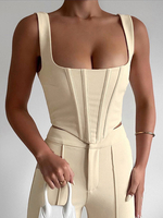 Haut Sexy Femme avec Bretelles à Col Décolleté en U Unicolore