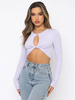 Haut Sexy Femme Taille Haute à Col Rond avec Manches Longues Unicolore