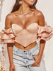 Haut Sexy Femme Taille Haute en Satin avec Bretelles avec Epaule Dénudée Unicolore