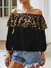 Haut Sexy Imprimé Blouse Femme avec Epaule Dénudée avec Manches Longues Amples Bicolores