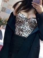 Haut Sexy Imprimé Léopard Taille Haute avec Bretelles à Col Décolleté en V