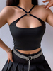 Haut sexy noir pour les femmes licou sans manches passepoil polyester hauts dété