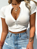 Haut sexy pour femmes à manches courtes; chaînes avant en polyester de couleur unie; hauts sexy