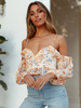 Haut sexy pour femmes col en V demi-manches imprimé floral polyester hauts dété