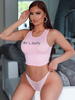 Haut sexy pour les femmes col en U sans manches passepoil lettres impression polyester hauts dété