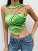 Haut sexy pour les femmes Jewel Neck Tops dété en polyester imprimé sans manches