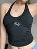 Haut sexy pour les femmes licou lettres imprimées polyester noir été camisoles