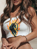 Haut Sexy T-shirt Imprimé Femme avec Bretelles à Col Rond Taille Haute Bicolores
