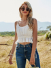 Haut Sexy Taille Haut Femme Top Eté Taille Haute avec Bretelles à Col Rond Coupe Cintrée Elastique avec Bas Volant Unicolore
