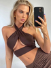 Haut Sexy Taille Haute avec Bretelles à Col Décolleté Coupe Cintrée Unicolore