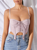 Haut Sexy Taille Haute avec Bretelles à Col Décolleté en V Coupe Cintrée à Lacets Unicolore