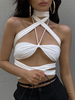 Haut Sexy Taille Haute avec Bretelles à Lacets Unicolore