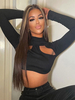 Haut Sexy Taille Haute avec Manches Longues à Col Montant Unicolore Top Femme
