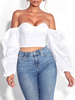 Haut Sexy Taille Haute Blouse Femme avec Epaule Dénudée avec Manches Longues Amples Unicolore