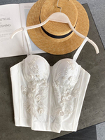 Haut Sexy Taille Haute Corset avec Bretelles à Col Décolleté en V Coupe Cintrée Unicolore Haut Sexy