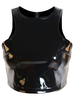 Haut Sexy Taille Haute en Cuir Verni Femme avec Bretelles à Col Rond Unicolore