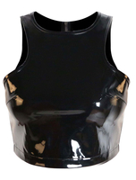 Haut Sexy Taille Haute en Cuir Verni Femme avec Bretelles à Col Rond Unicolore