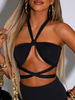 Haut Sexy Taille Haute Femme à Col Décolleté à Lacets Unicolore