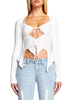 Haut Sexy Taille Haute Femme à Col Décolleté en V à Lacets avec Manches Longues Unicolore