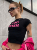 Haut Sexy Taille Haute Femme à Col Rond Imprimé Mots avec Manches Courtes Bicolores