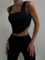 Haut Sexy Taille Haute Femme avec Bretelles à Col Carré Unicolore