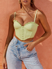 Haut Sexy Taille Haute Femme avec Bretelles à Col Décolleté en V avec Boutons Unicolore
