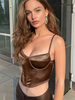 Haut Sexy Taille Haute Femme avec Bretelles à Col Décolleté en V Coupe Cintrée Unicolore