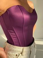 Haut Sexy Taille Haute Femme avec Epaule Dénudée à Col Décolleté en V Coupe Cintrée Unicolore