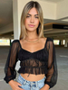 Haut Sexy Taille Haute Femme en Dentelle avec Manches Longues Amples Coupe Cintrée à Lacets Unicolore