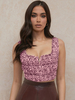 Haut Sexy Taille Haute Femme Imprimé Fleurie avec Bretelles à Col Décolleté Top Sexy