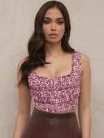 Haut Sexy Taille Haute Femme Imprimé Fleurie avec Bretelles à Col Décolleté Top Sexy