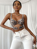 Haut Sexy Taille Haute Imprimé Femme avec Bretelles à Col Décolleté en V Bicolore Haut Sexy