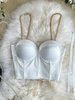 Haut Sexy Top Corset Taille Haute avec Bretelles à Col Décolleté en V Coupe Cintrée Unicolore