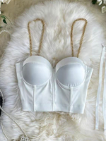 Haut Sexy Top Corset Taille Haute avec Bretelles à Col Décolleté en V Coupe Cintrée Unicolore