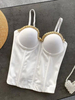 Haut Sexy Top Corset Taille Haute avec Bretelles à Col Décolleté en V Coupe Cintrée Unicolore