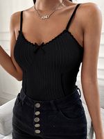 Haut Sexy Top Femme en Maille avec Bretelles à Col Rond avec Noeud Unicolore Haut Sexy
